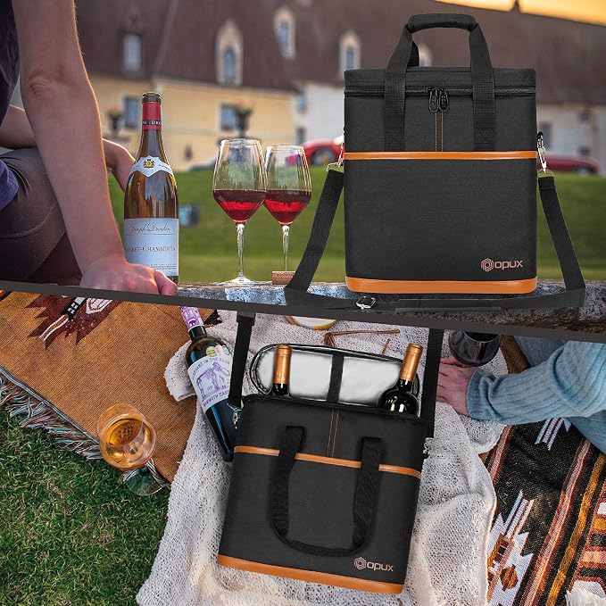 OPUX 3 Bottle Wine Carrier Tote, Insulated Leakproof Wine Cooler Bag, Wine - Image 7