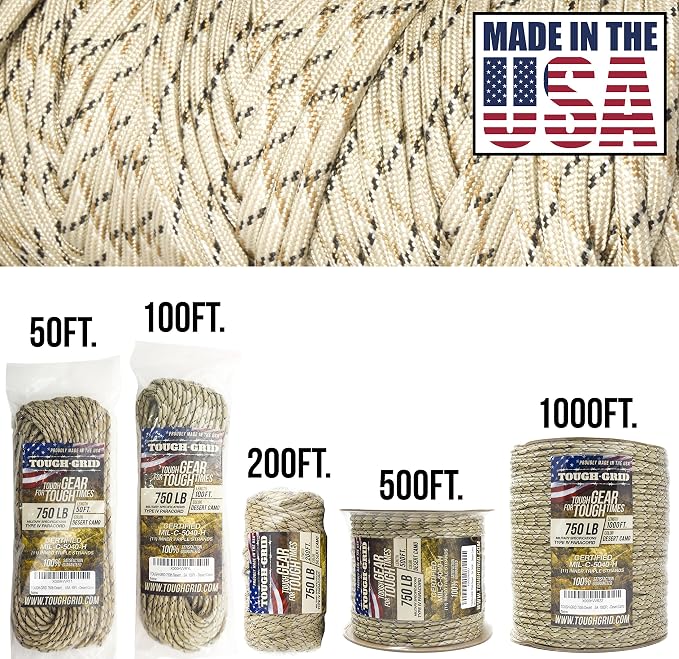 TOUGH-GRID 750 Paracord Rope Nylon Parachute Cord, Made in USA Survival Kit - Image 2