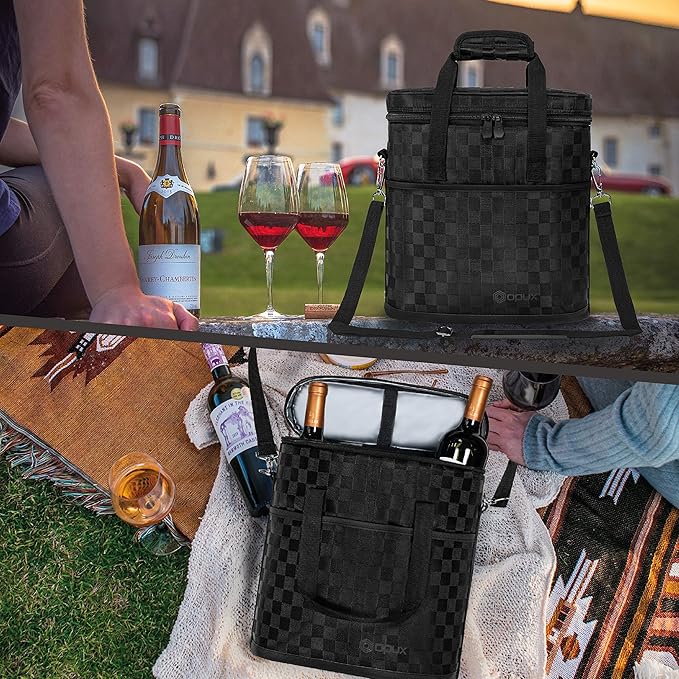 OPUX 3 Bottle Wine Carrier Tote, Insulated Leakproof Wine Cooler Bag, Wine - Image 7