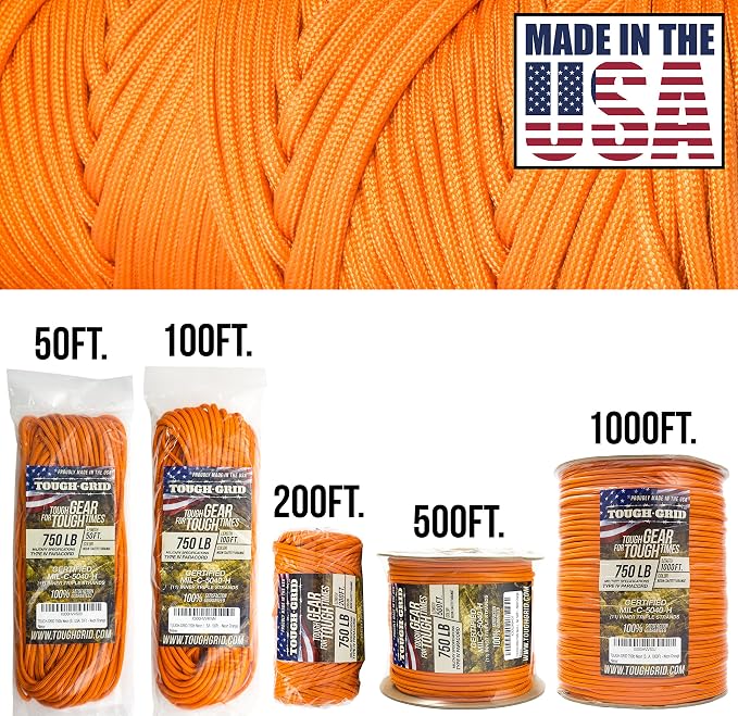 TOUGH-GRID 750 Paracord Rope Nylon Parachute Cord, Made in USA Survival Kit - Image 2