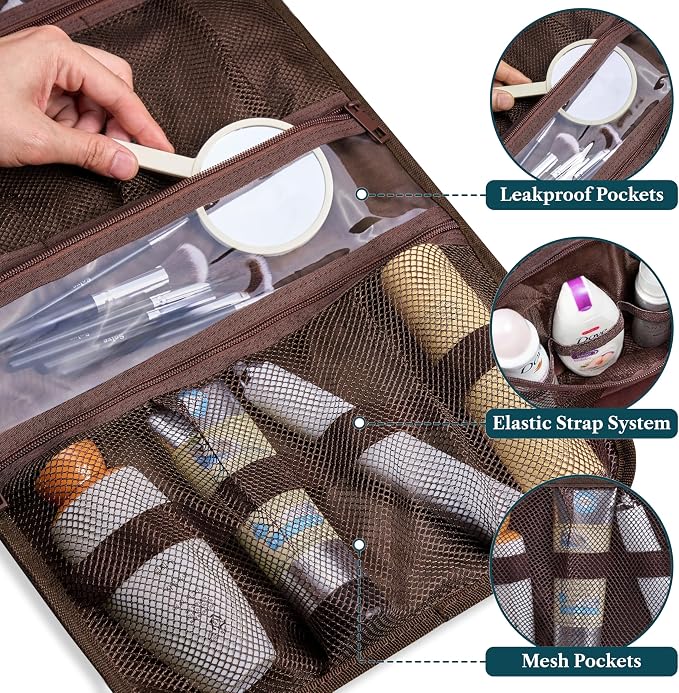 PAVILIA Hanging Toiletry Bag Men Women, Travel Kit Foldable Large Toiletries - Image 4