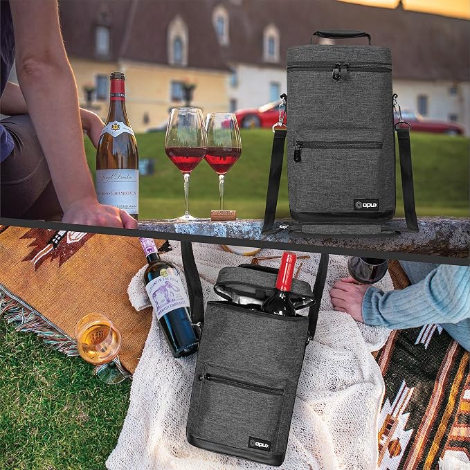 Opux 2 Bottle Wine Tote Carrier, Insulated Cooler Bag - Image 7