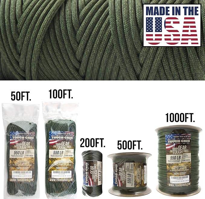 TOUGH-GRID 550 Paracord Rope Nylon Parachute Cord, Made in USA Survival Kit - Image 2